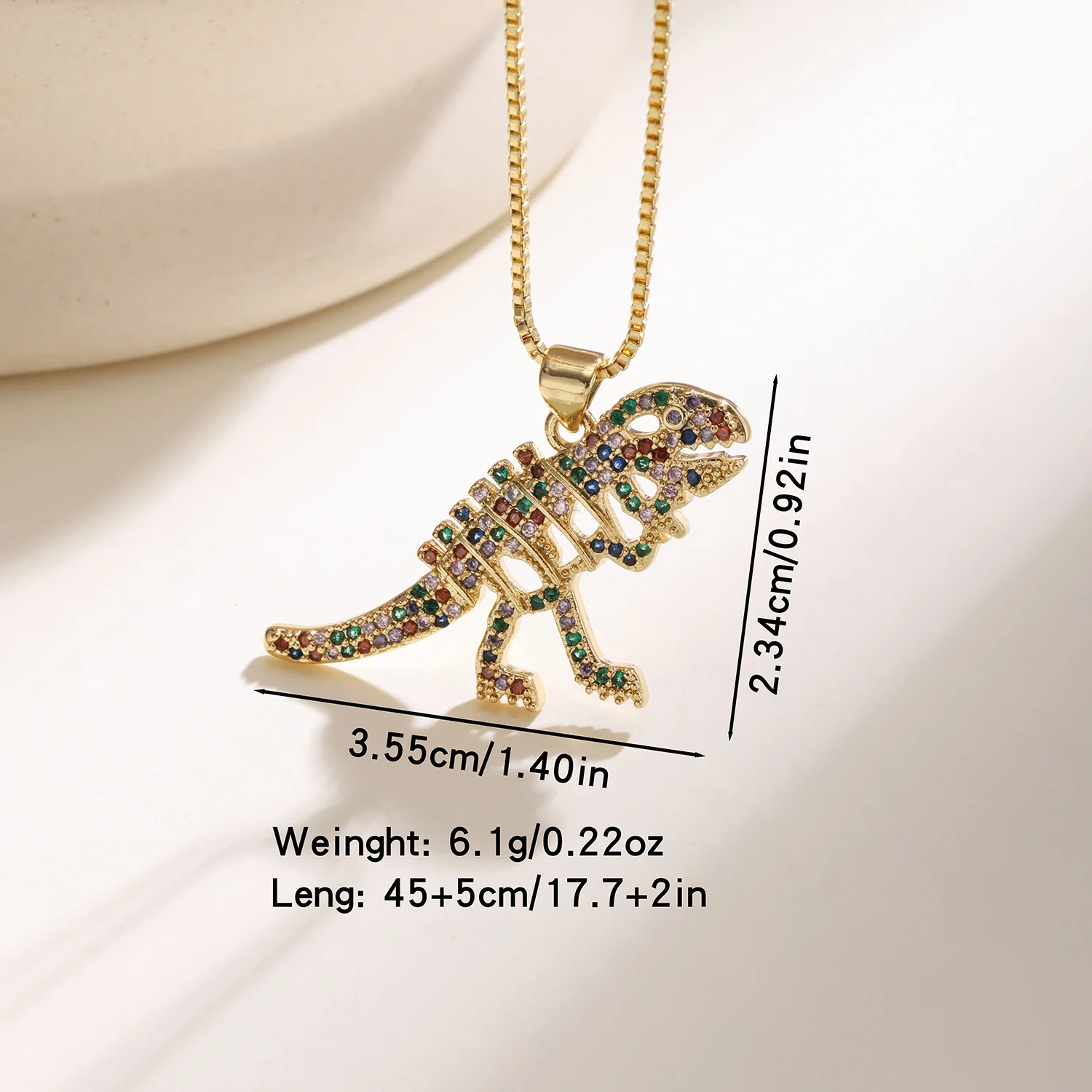 Nidin Colorful Zircon Dinosaur Pendant Necklace T-Rex Pterosaur Dino Necklaces For Men Women Fashion Hip Hop Animal Jewelry Gift