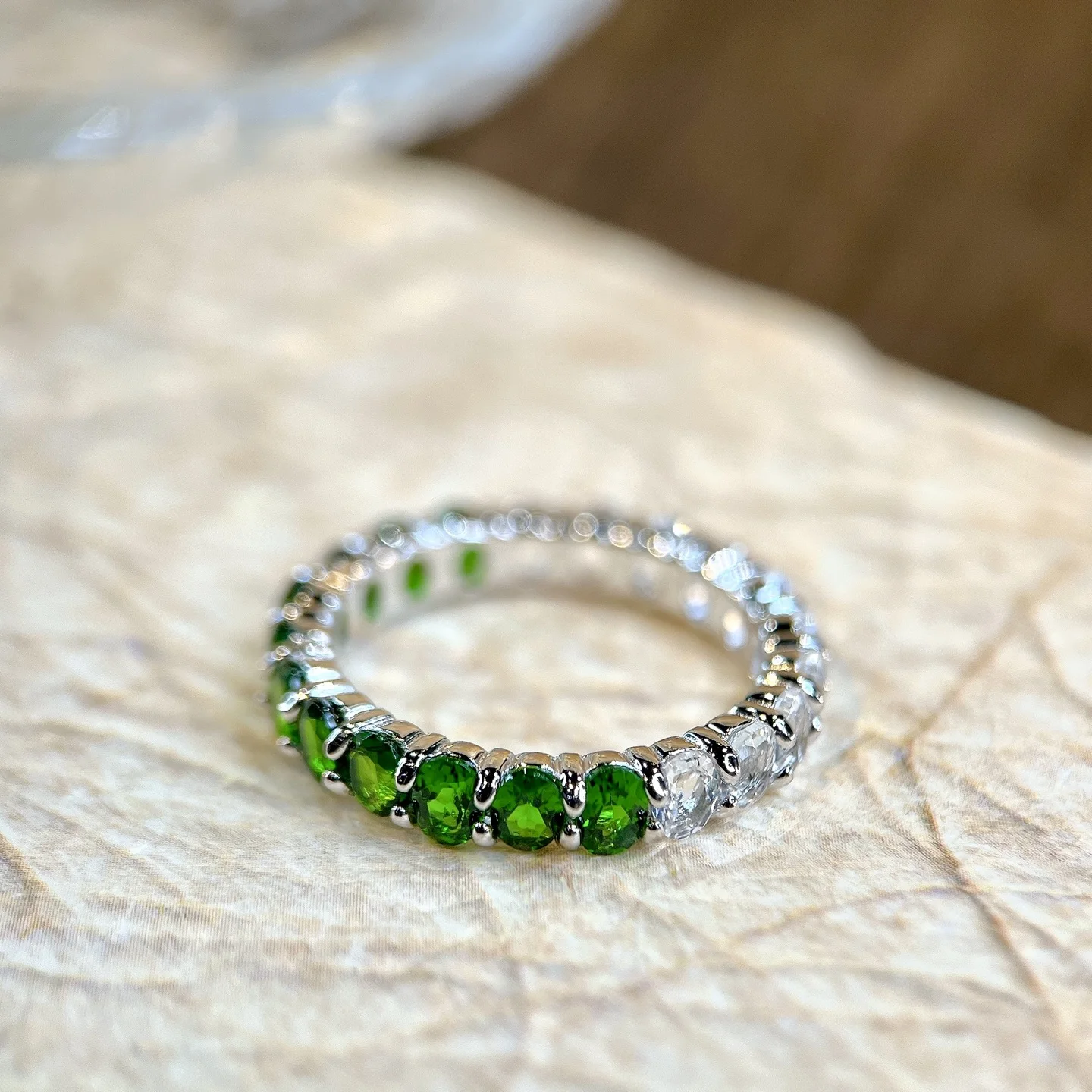 

HT25 Solid 925 Sterling Silver Natural Diopside Gemstones Rings for Female's Classic Cocktail Rings