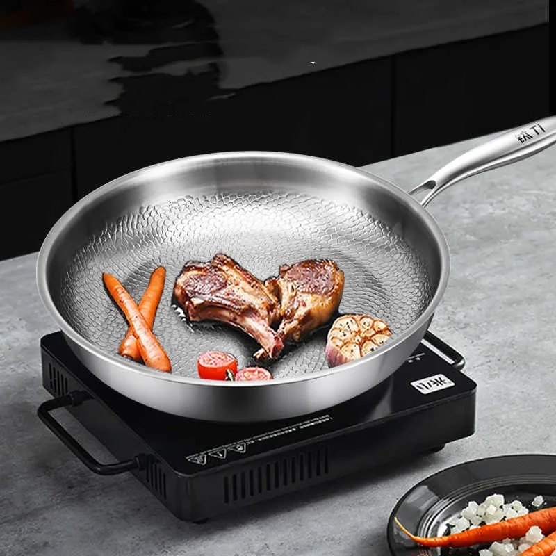 German Pure Titanium Skillet Without Coating Non-stick Household High-end Hammer Pattern Titanium Pan Thicken Steak Frying Pan