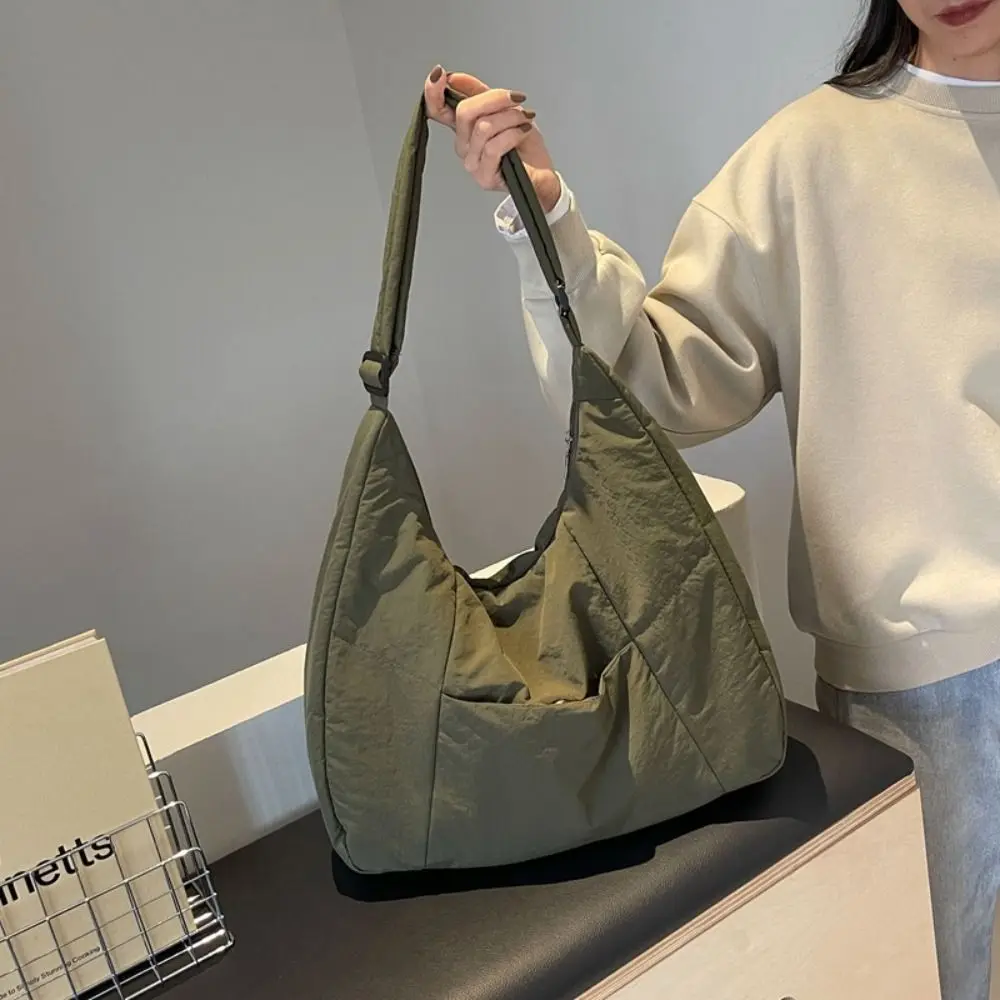 

Zipper Soft Cloth Shoulder Bag Casual Style Solid Color Shopping Handbag Storage Pouch Adjustable Underarm Bag School