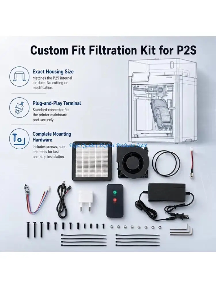 U2JE Printer Filter Accessory for 3D Printing Enclosures, Carbon Filter Fan Set, Handheld Controller, and Cable Mounting Parts