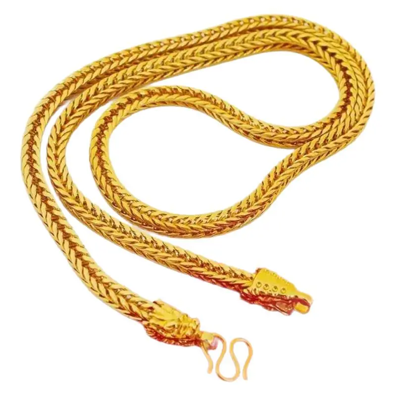 Ожерелье с двойной головой дракона, 24-каратное золото AU999 для мужчин — толстая цепочка, тяжелое золото, двойное удача, качественный аксессуар для состояния