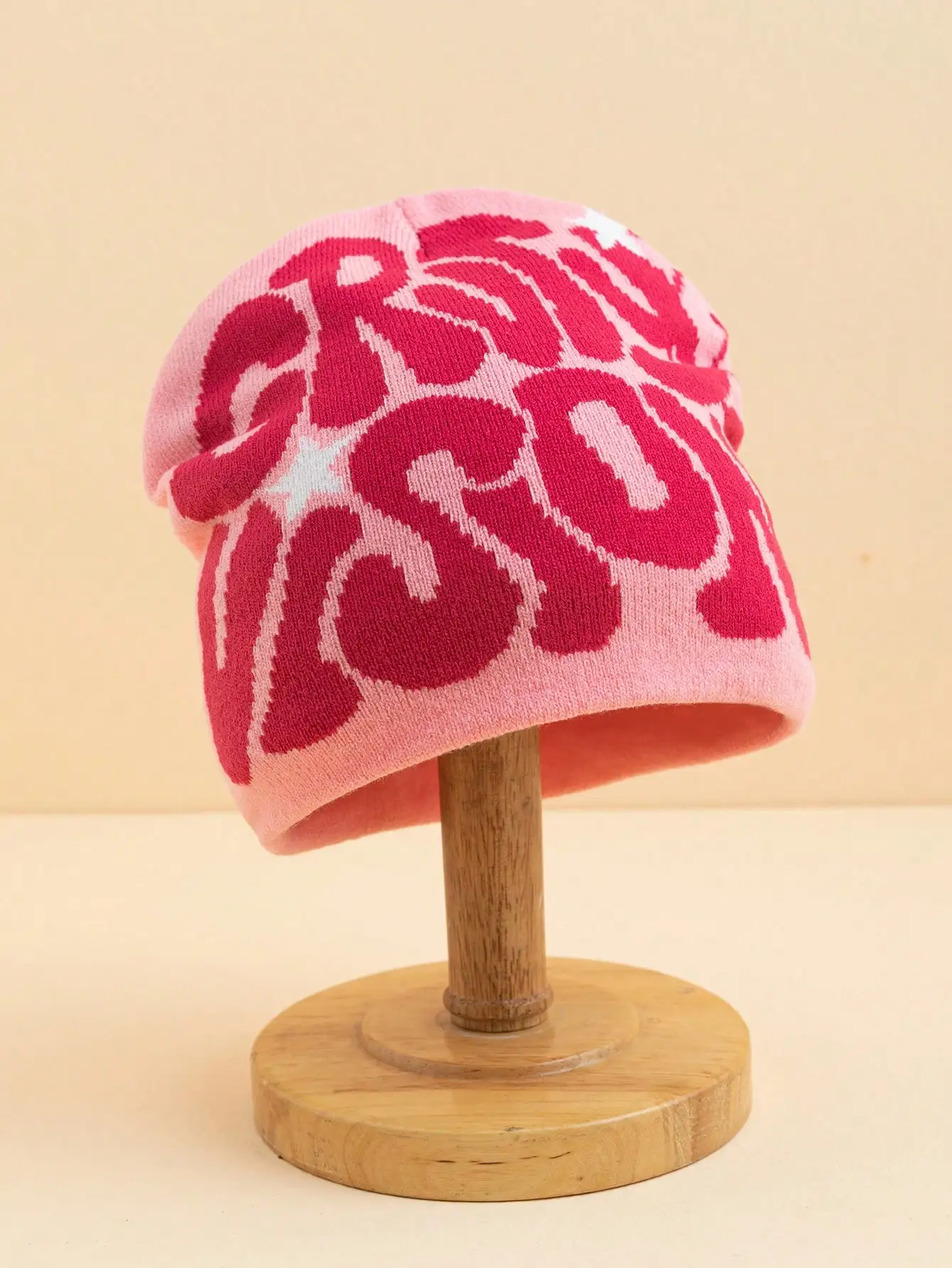 1 Top Street Fashion Letter Spider Web Pattern Jacquard Brimless Knitted Hat