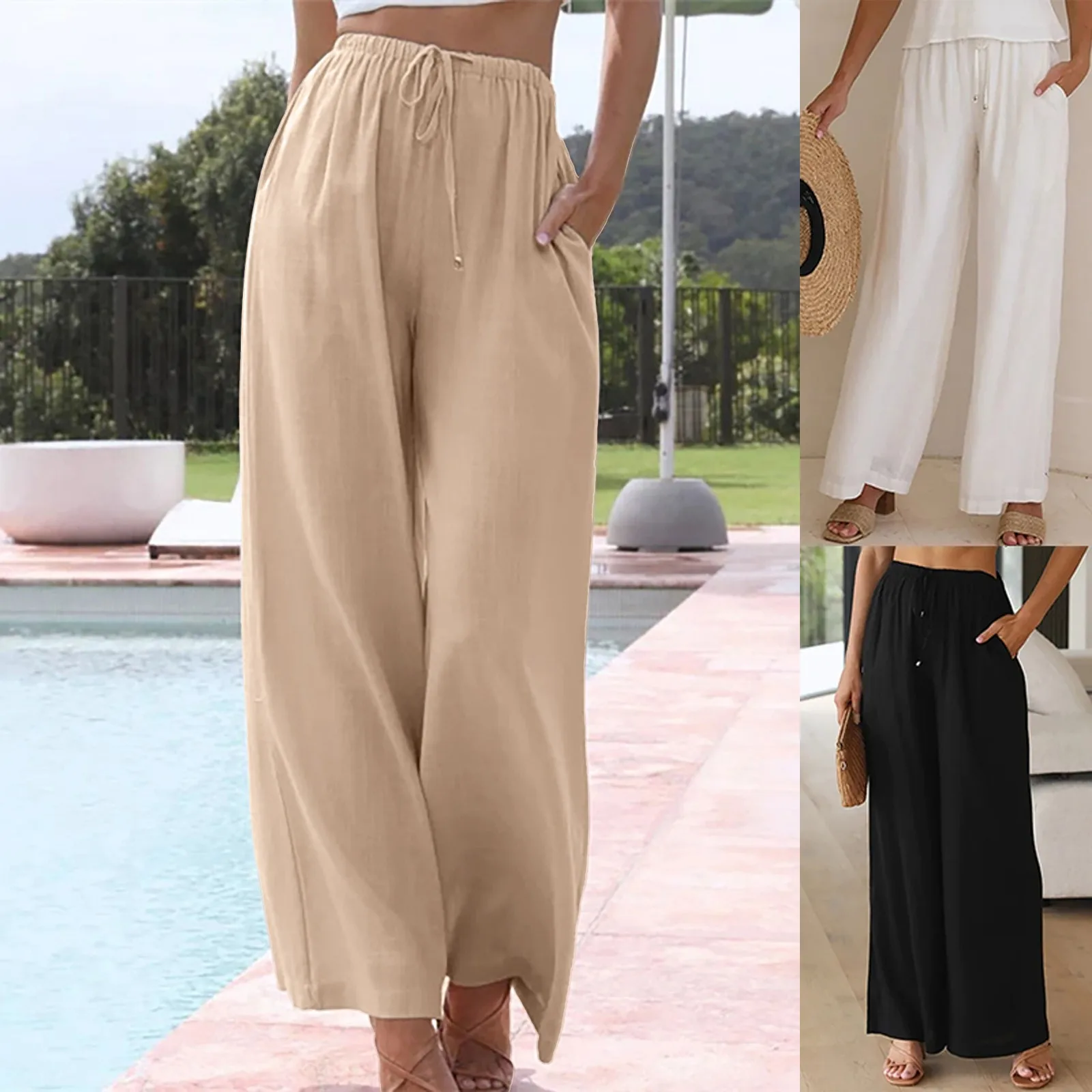 

Solid Color Pants Women'S Loose Trousers Oversize Korean Style Wide Leg Ankle Length Trousers Female White Outerwear Female