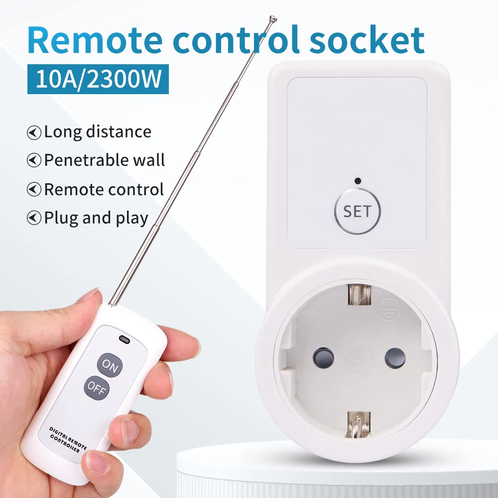 433Mhz Wireless Remote Control Socket Smart EU Plug 50m Remote Power Outlet 15A 220V-240V for Home Appliance Light Fan
