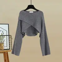 Spring and Autumn Set Women's 2023 New Korean Fashion Cross Knitted Sweater Age Reducing Sling Dress Two Piece Set - Image 5