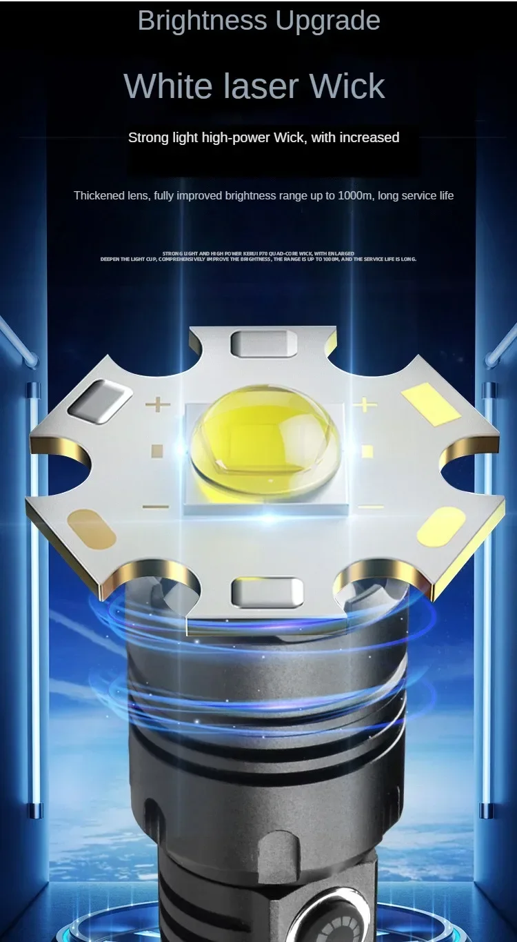 Multi-Functional Outdoor Strong Light LED Long-range Telescopic Zoom Flashlight, Aluminum alloy USB Rechargeable Flashlight