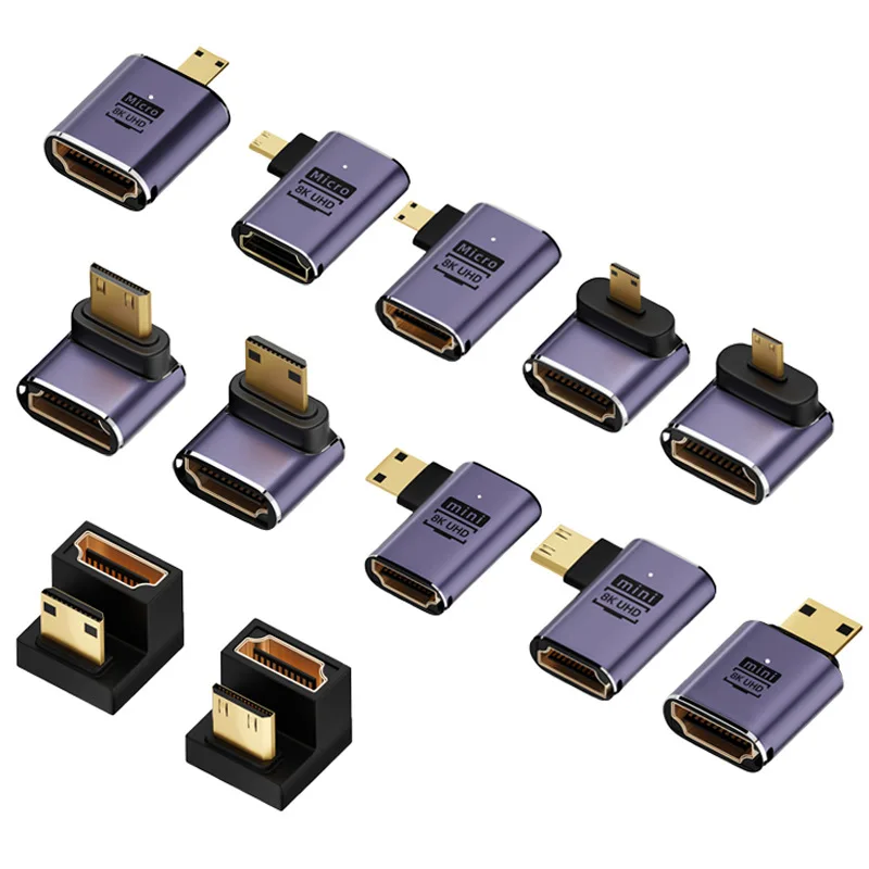 hdmi 90 degree adapter 8k 4k 120Hz 270 degree hdmi angled adapter degree mini MICRO hdmi to HDMI U shape l type converter