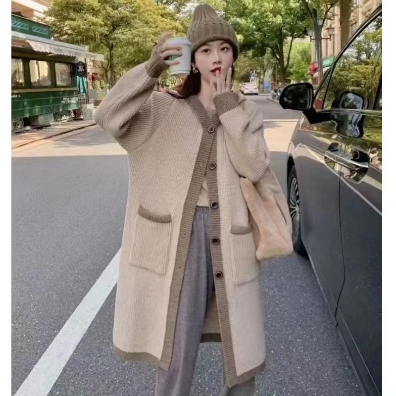 2023 Autumn Winter New Sweater Female Korean Knee Cardigan coat Long Thick Trend Jacket Commuter Women\'s Hooded Fashion Top Lady