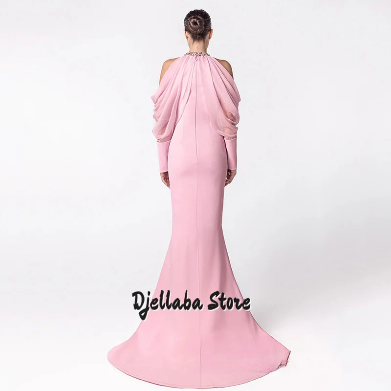 Abito da sera sexy a sirena Abiti da festa Abiti da festa con spacco rosa con maniche lunghe con scollo all'americana personalizzati