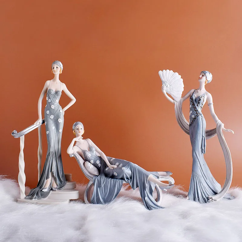 Nordic Girl Beauty Figures Resin Ornaments Wedding Gifts Home Room Table Woman Figurines Crafts Store Cafe Sculpture Decoration