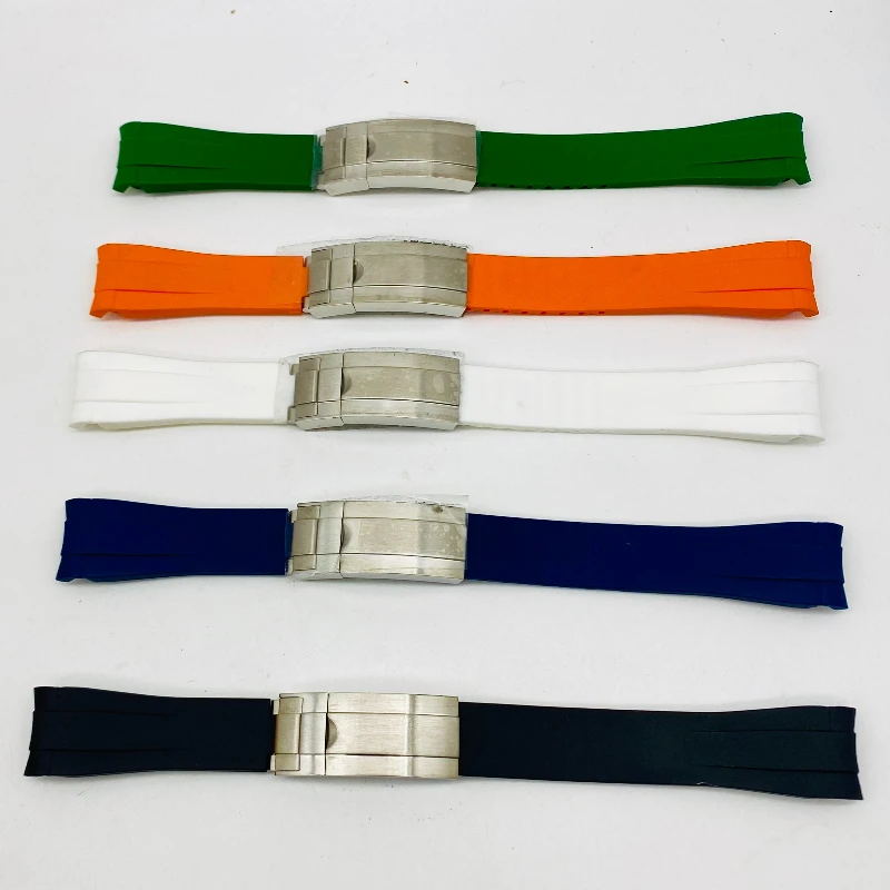 

20mm/18mm Silicone Arc Mouth Rubber Watch Strap Stainless Steel Single Folding Buckle Men Watch Accessories NEW DIY