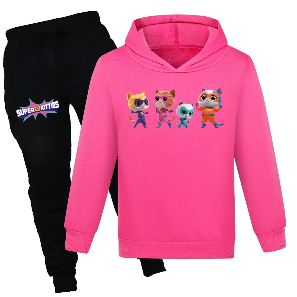 Superkitties Clothes Fashion Kids Super Cats Tracksuit Baby Girls Hoody Sweatshirts+pants 2pcs Sets Boys Outifts Children's Sets