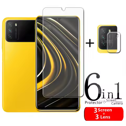 6-in-1 For Xiaomi Poco M3 Glass For Poco M3 Tempered Glass Screen Protector For Note 9 Pro Redmi 9 A C Poco X3 M3 F3 Lens Glass