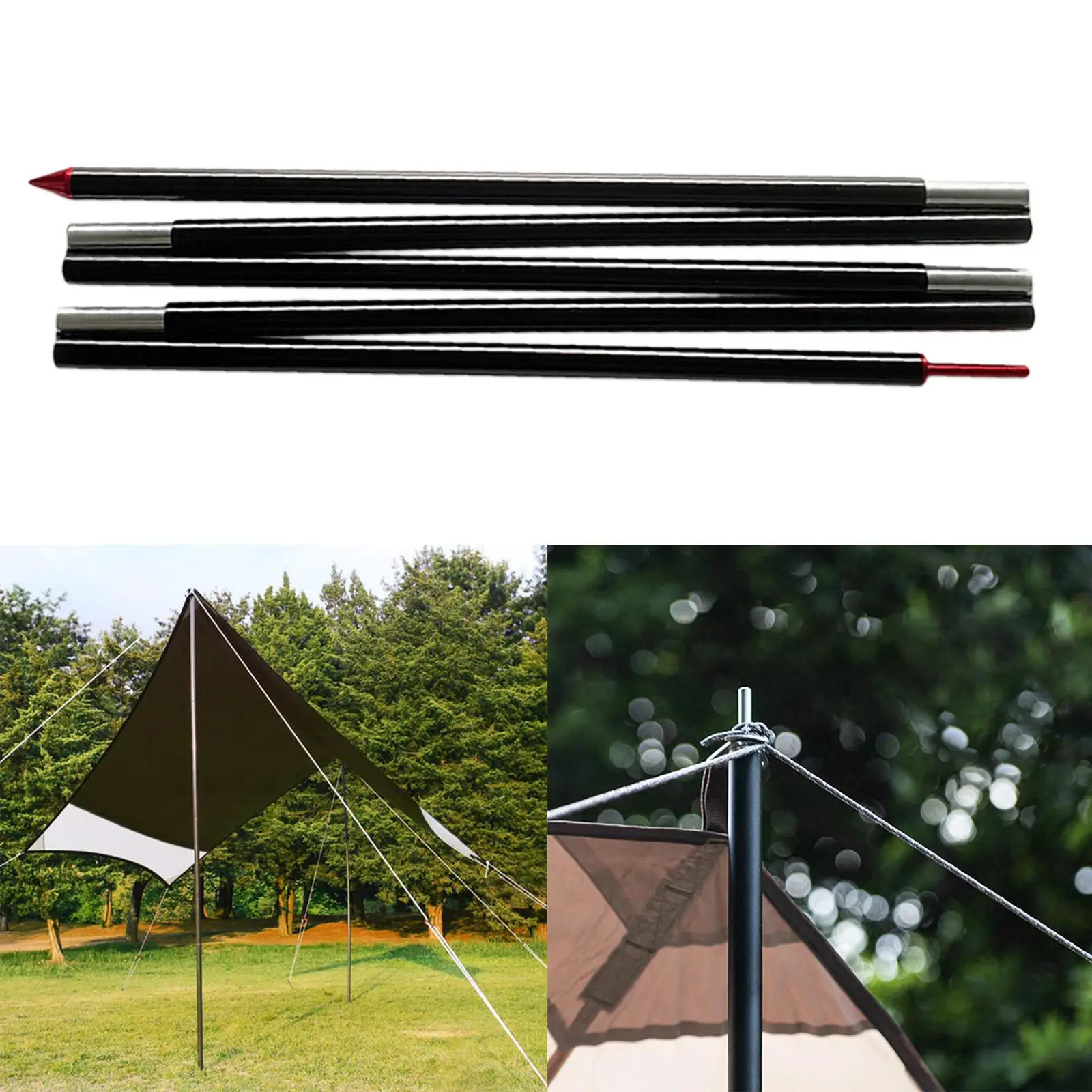 Portable Tarp Support Poles Tent Rod Shelter Building with Storage Pouch