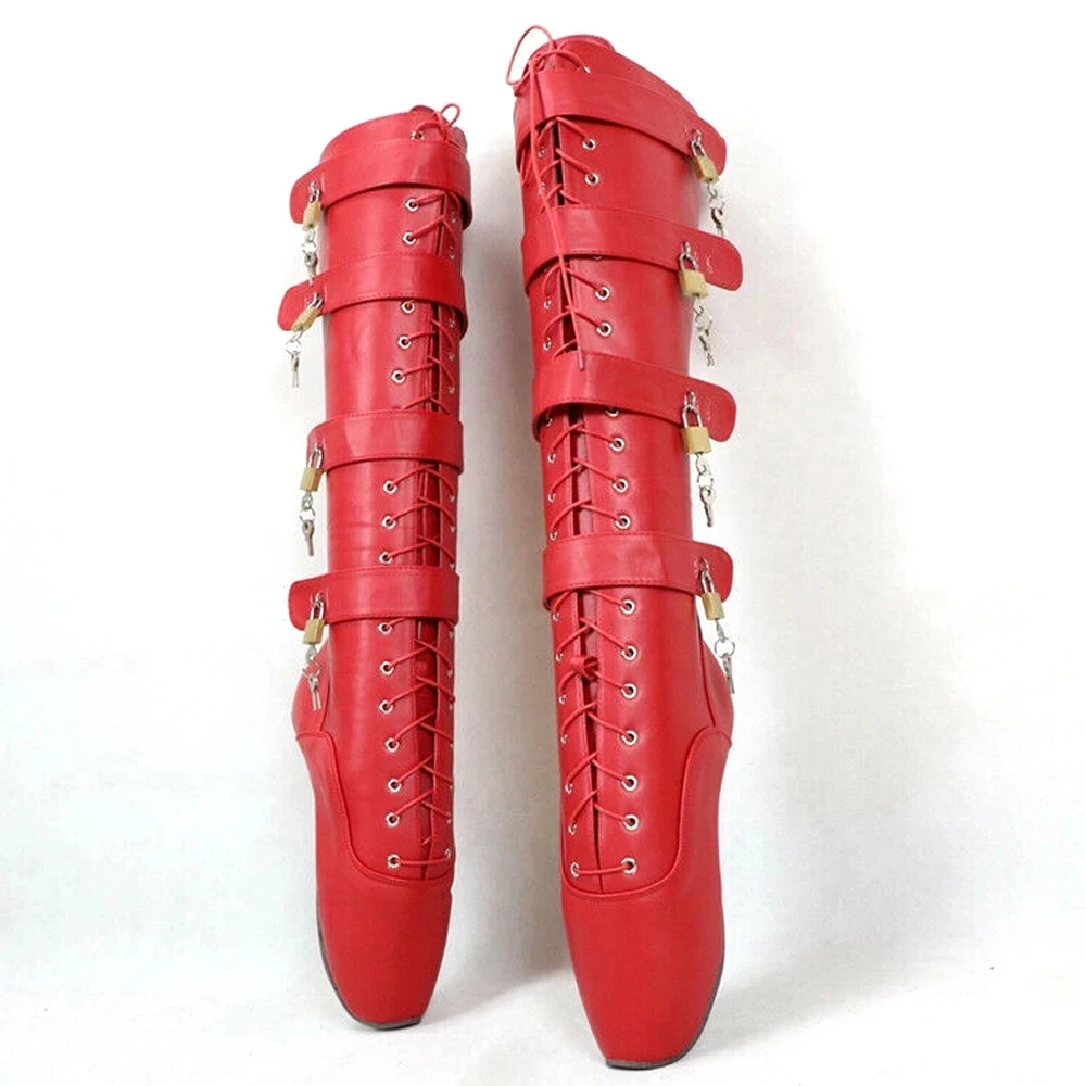 Women Knee-high Boots 18CM Super High Ballet Heel Heelless Pointed Toe Sexy Fetish Lockable Shoes Custom Colors