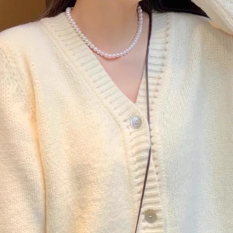 one Set  freshwater pearl white pink purple near round 8-9mm Necklace Bracelet image 6