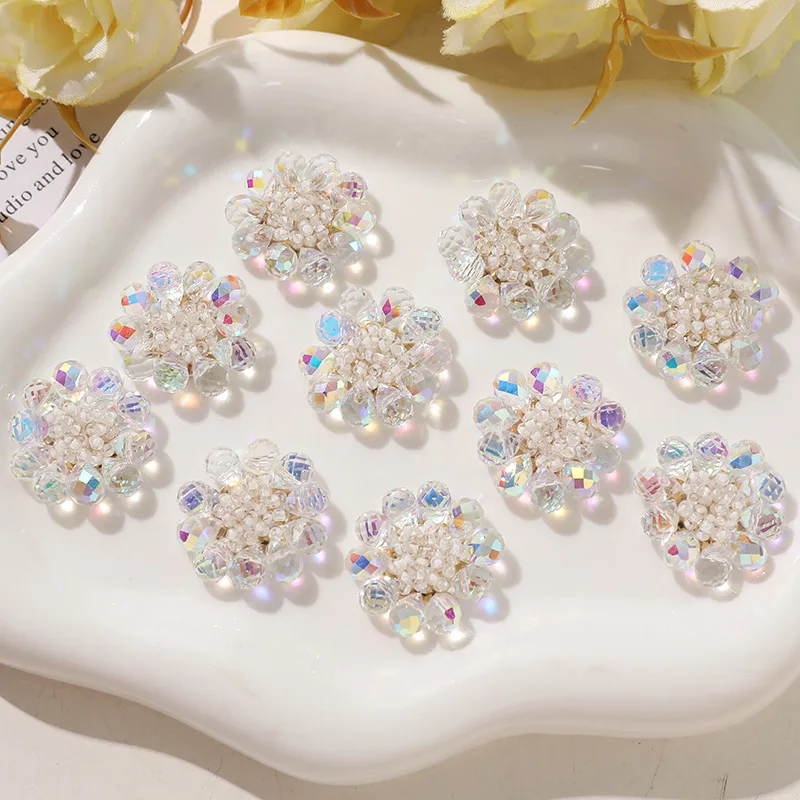 Shoe Charm 1 Piece Retro Iridescent Crystal Beaded Flower DIY Luxurious for Clogs Jelly Shoes Clear Princess Korean