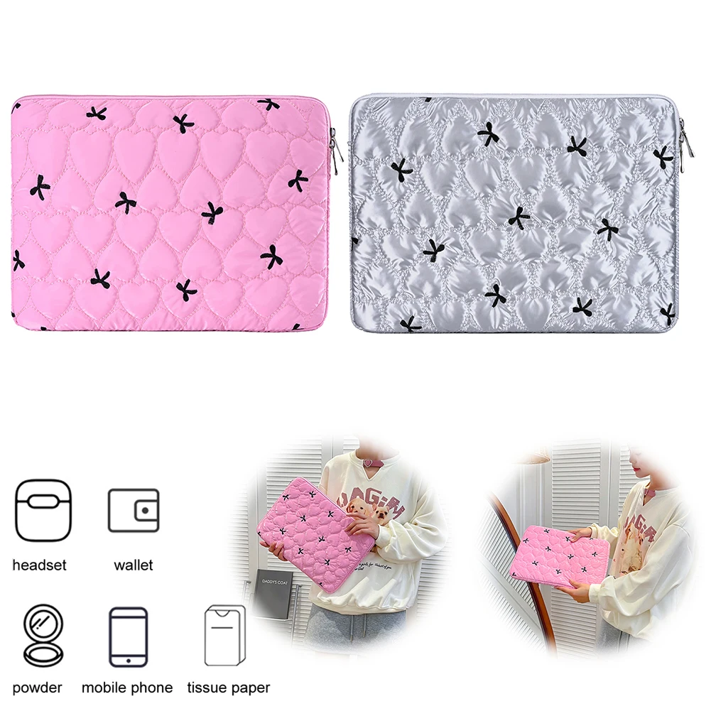 Cute Bow Preppy Laptop Sleeve Case Bag Within 15 Inch Kawaii Pad Computer Protect Case Pouch Cute Laptop Sleeve for MacBook iPad