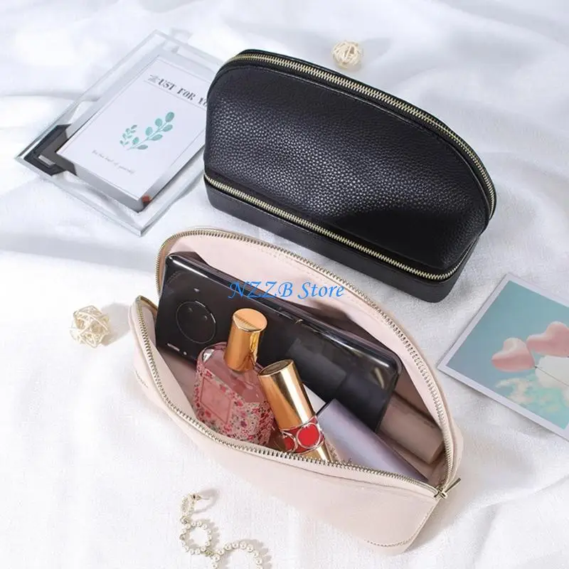 T21F Leather- Jewelry Double-Layer Jewelry Box Convenient Earrings Jewelry Storage Bag Lipstick Rings Storage Box