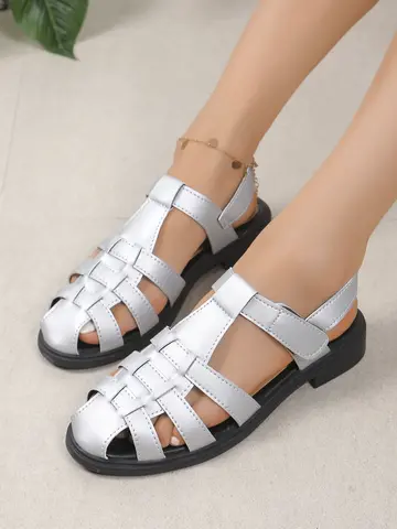 Damsandaler Retro Läder Lyxiga Romerska Casual Platta Sommarskor GLADIATOR Stängd Tå Damsandalior 10 best sales romerska sandaler för kvinnor - №5