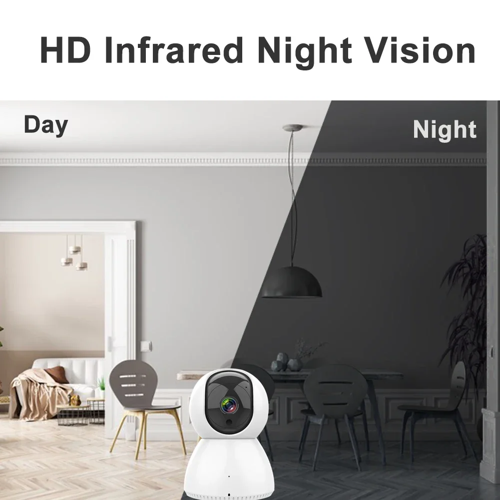 ACJ-Caméra de surveillance intérieure intelligente TUYA IP WiFi HD 360 p, dispositif de sécurité domestique sans fil, avec vision nocturne et angle 1080 degrés