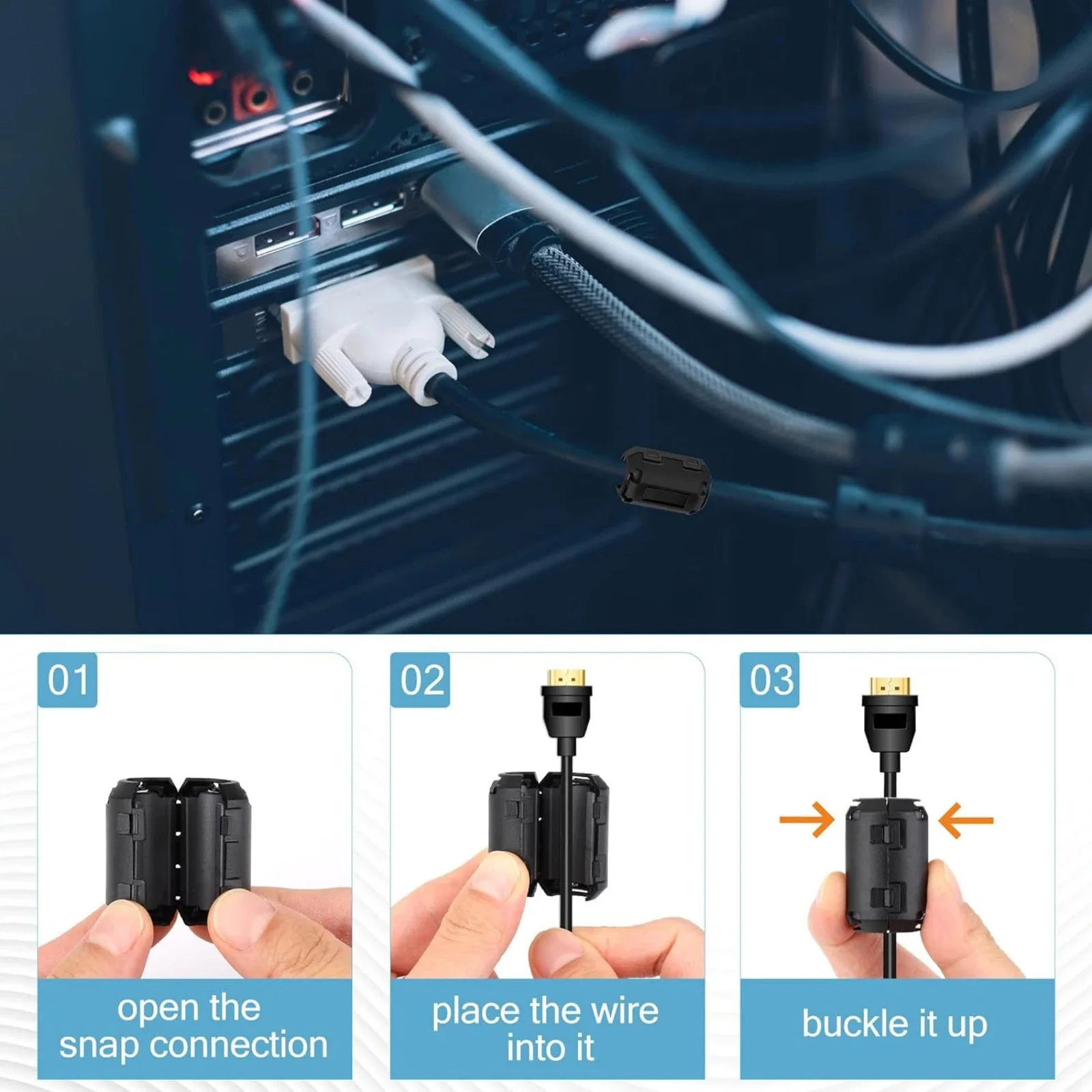 10/20/50 Stück Clip-on Ferritkern RFI EMI Störschutzfilter für 3,5-15mm USB/TV/Audiokabel Anti-Interferenz Ferritperle – Detail 3