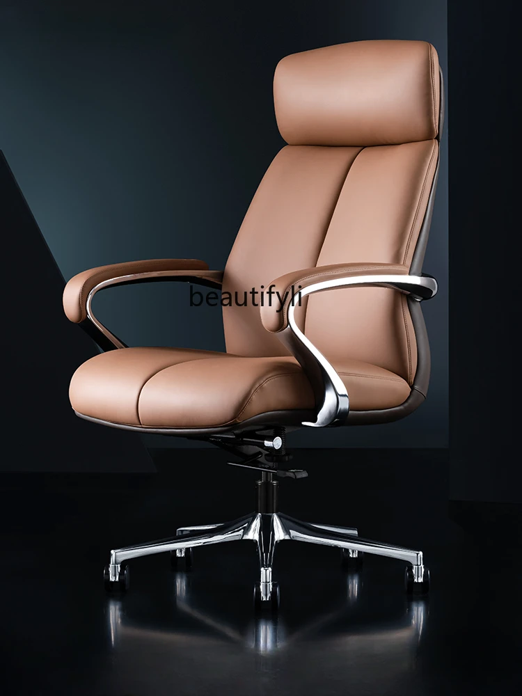 Leather Executive Chair Office Chair Comfortable Computer Study Chair Leather Office  President Swivel