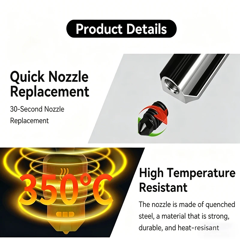 For Bambu Lab P2S Hotend Kit 0.2/0.4/0.6/0.8mm Hardened Steel NozzleRemovable Nozzle Hotend 3D Printer PrintHead Standard Flow 2