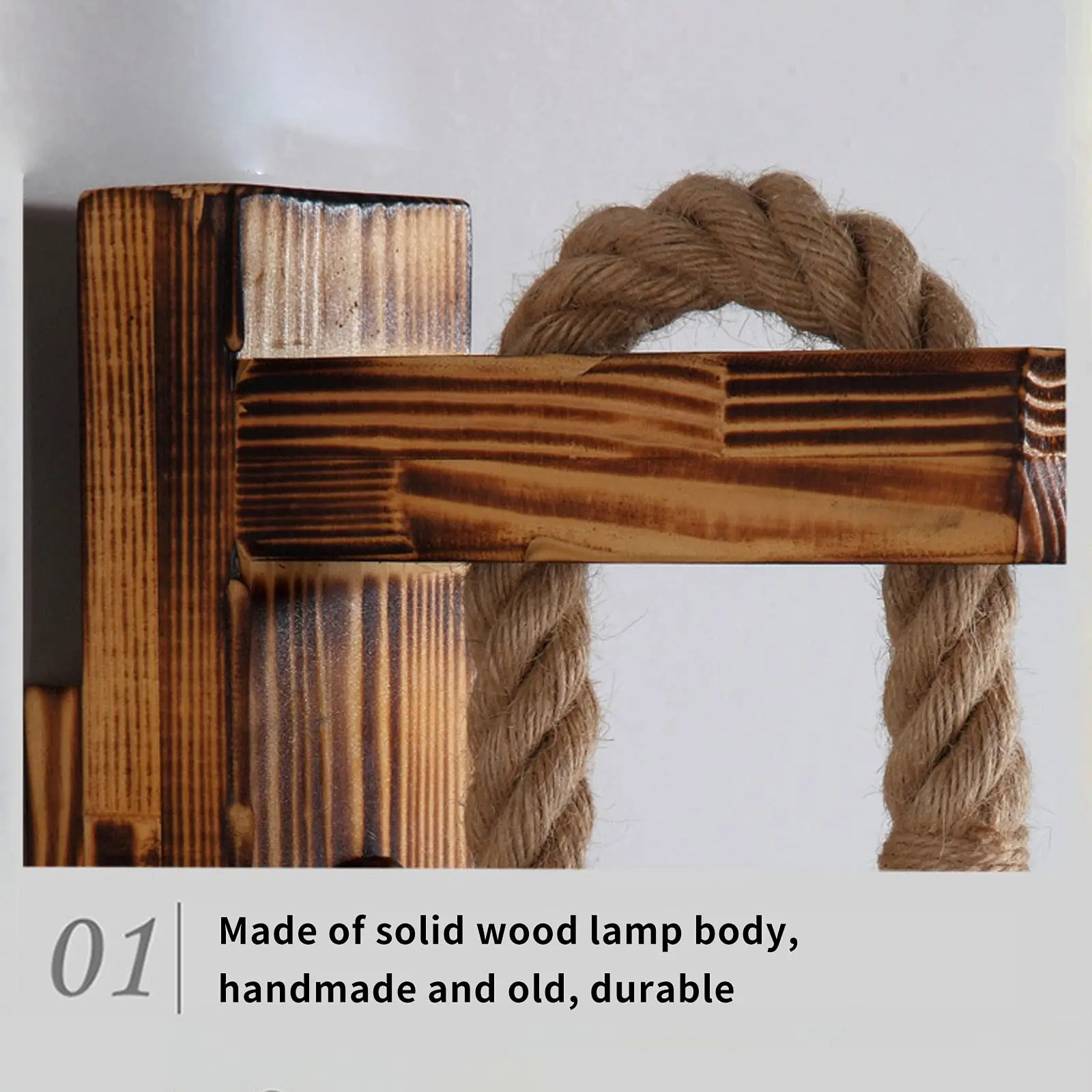 2-Pack Wooden Wall Light Hemp Rope, Industrial Wall Lamp Lamp Shade, E27 LED Retro Wall Light Living Room Bedside Table(NO Bulb)