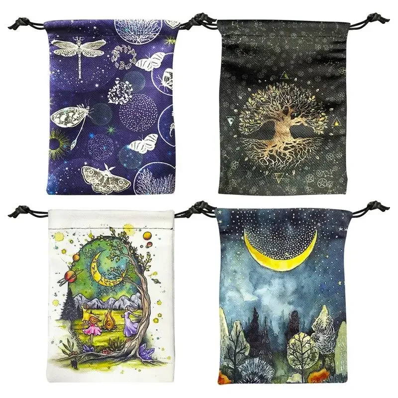 Printed Tarot Carods Storage Bag Oracle Card Witch Divination Accessories Board Games Mini Drawstring Package 18x22cm