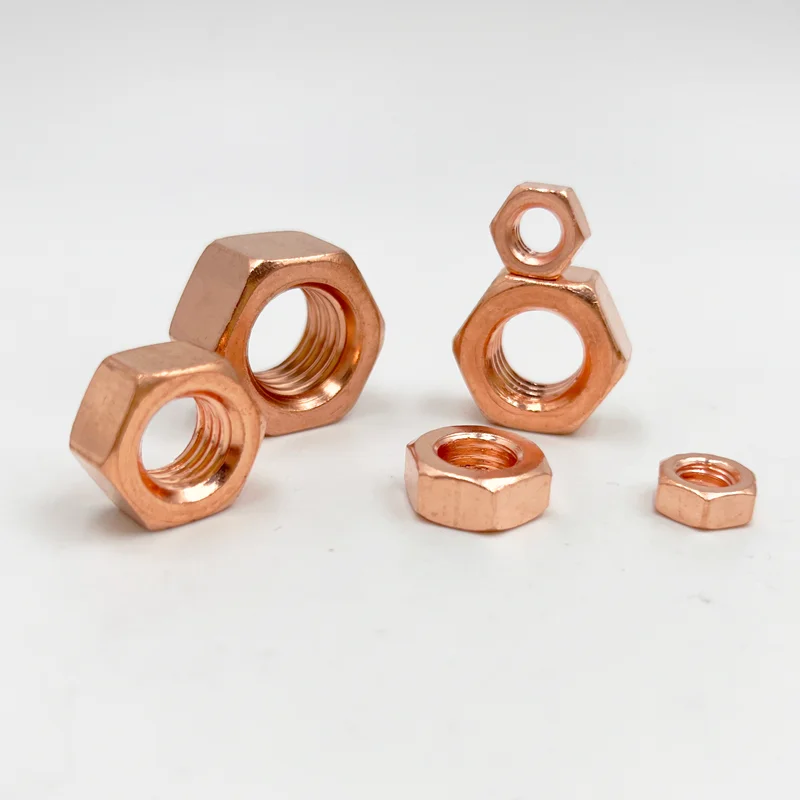 T2 Copper Hexagon Nut Red Brass Copper Nut Conductive Nut Washer Pure Copper Conduction Locking Screw Cap M3 M4 M5 M6 M8 M10~M20