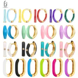 925 Sterling Silver Ear Needle Enamel Hoop Earrings For Women Cute Candy Colors Gold Earrings Fashion Party Jewelry Gifts