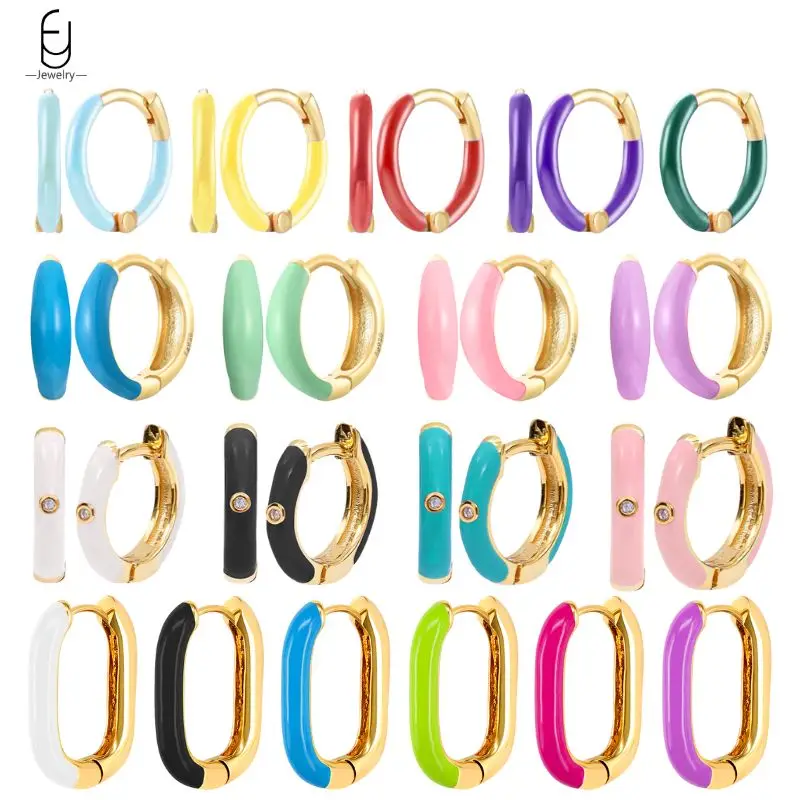 925 Sterling Silver Ear Needle Enamel Hoop Earrings For Women Cute Candy Colors Gold Earrings Fashion Party Jewelry Gifts