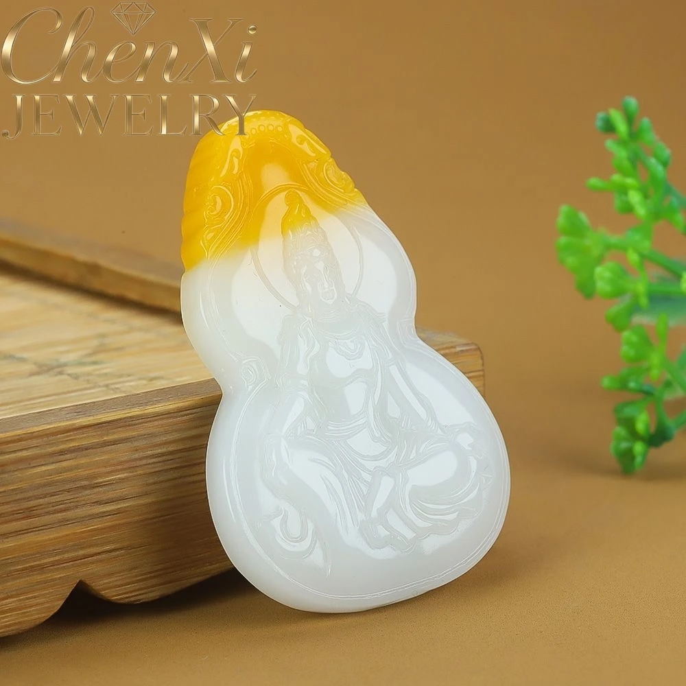 

Натуральный желто-белый нефрит из Хэтяня: кулон в виде тыквы, Гуаньинь, Майтрея и Будды. Роскошные модные ювелирные украшения, амулеты и талисманы.