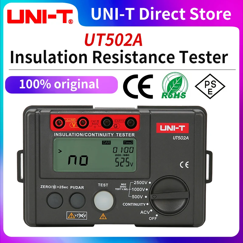 UNI-T UT502A 2500V cyfrowy miernik rezystancji izolacji Tester omomierz wysoki woltomierz Tester ciągłości z podświetleniem LCD