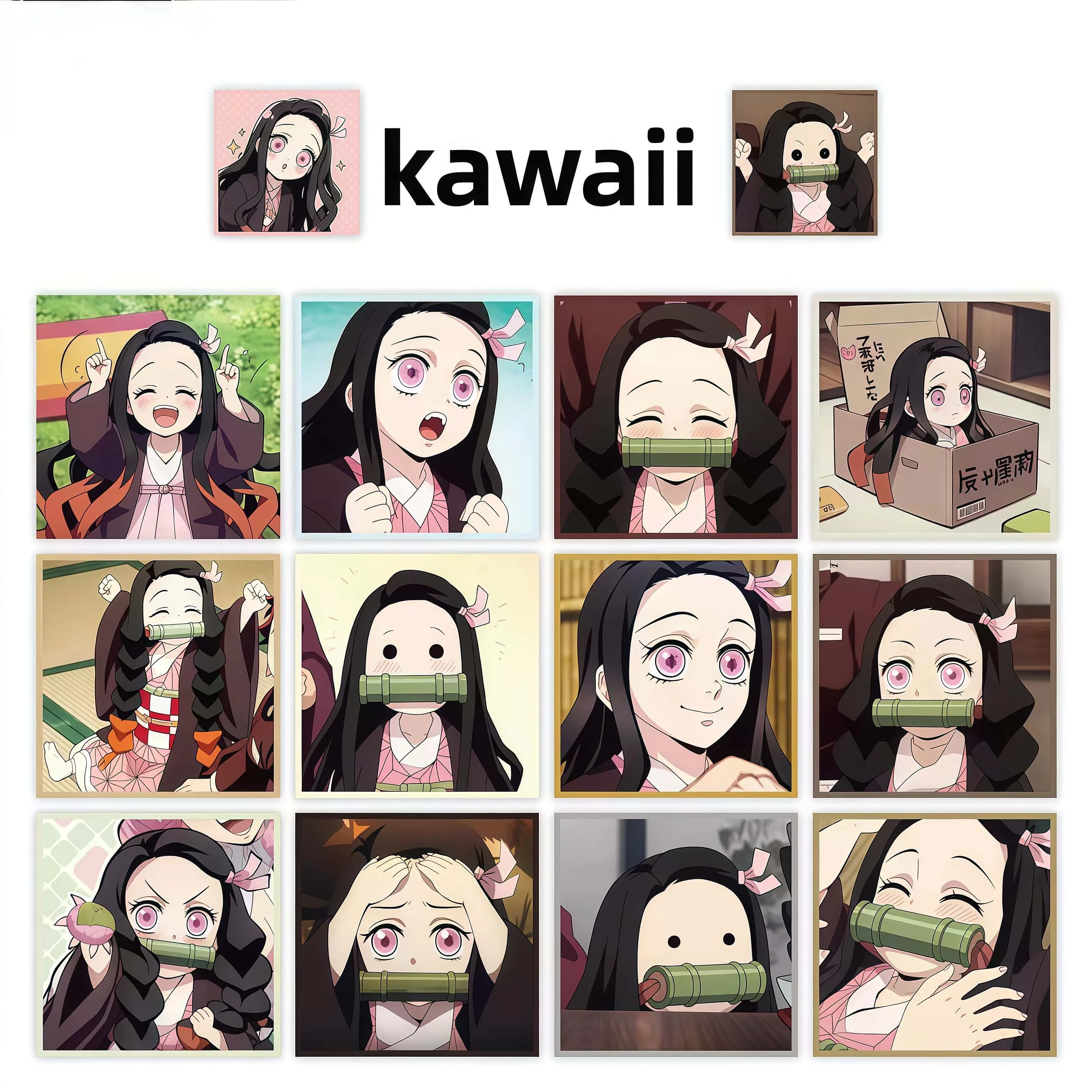 500Pcs Demon Slayer Nezuko Square Sticker Roll, Multi Expression Kamado Nezuko Anime Labels for Package Sealing Journal Manga
