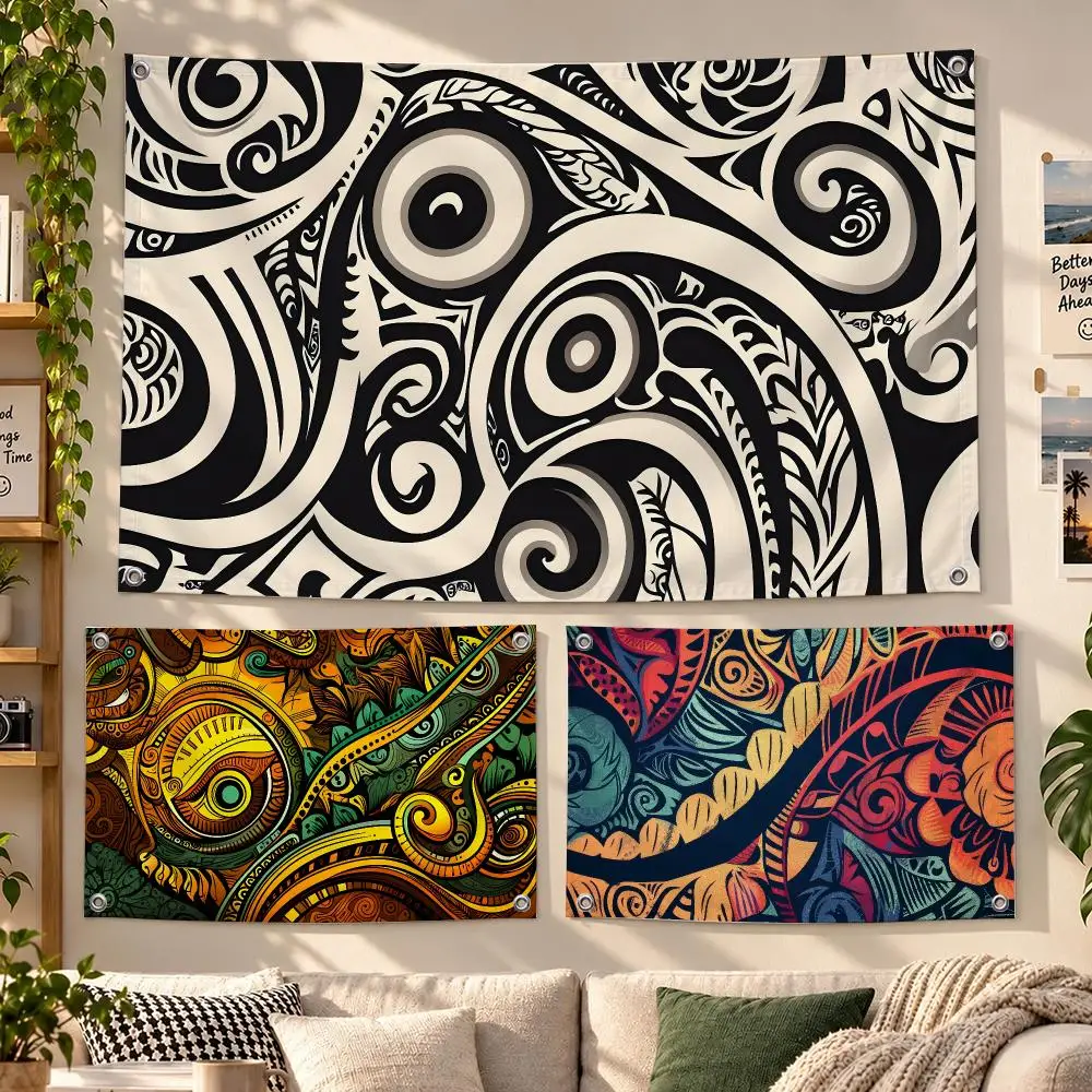 Hawaiian Tribal Tattoo Flags Banner For Camping Decoration Outdoor & Garage Wall Hanging Decorations