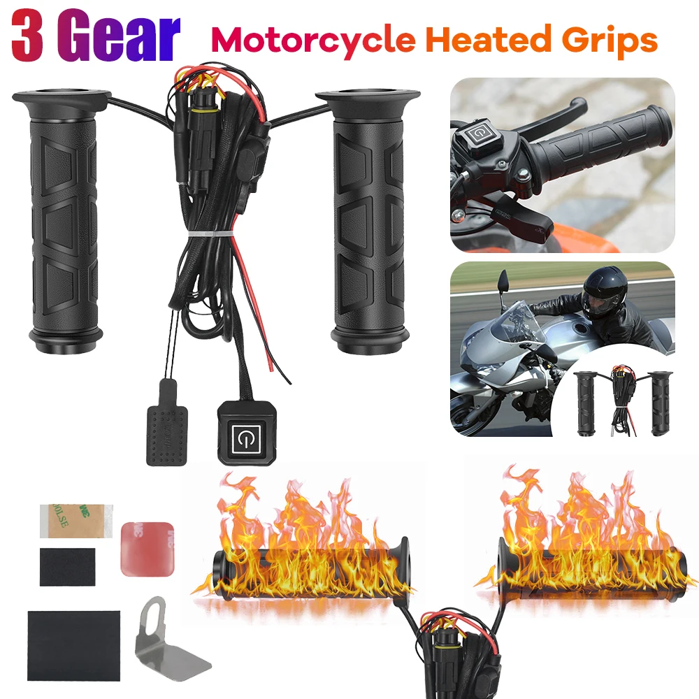 DC 12V ATV Heated Grip Smart Temperature Control Hand Warmer Grip Waterproof Scooter Bar Hand Warmer 3 Gear for Motorcycles ATV