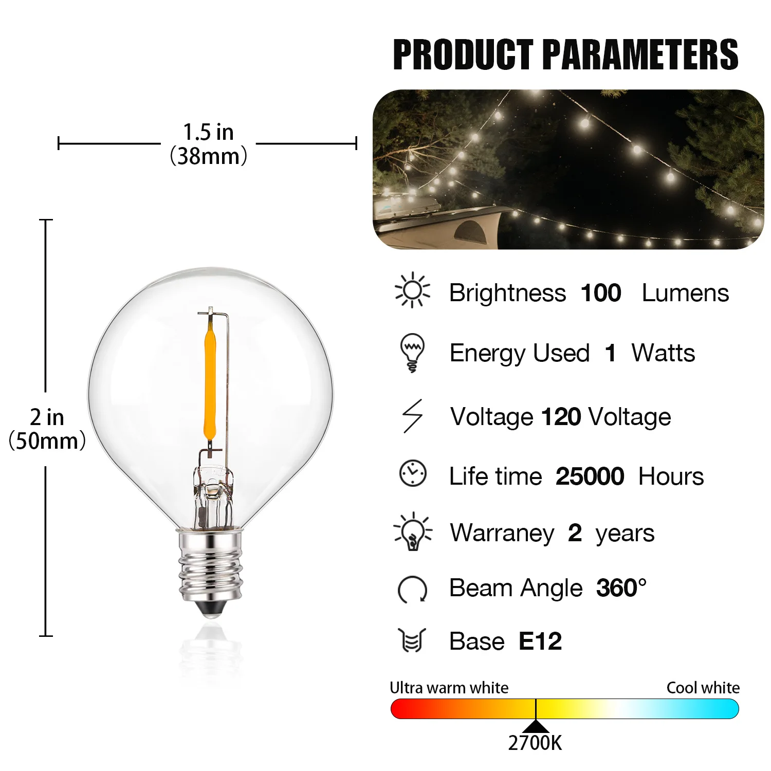 1-25 قطعة LED 1 واط E12 أبيض دافئ 2700 كيلو خيوط G40 لمبة جاهزة الأوروبية الولايات المتحدة القياسية الديكور 110 فولت 220 فولت ضوء سلسلة استبدال #2
