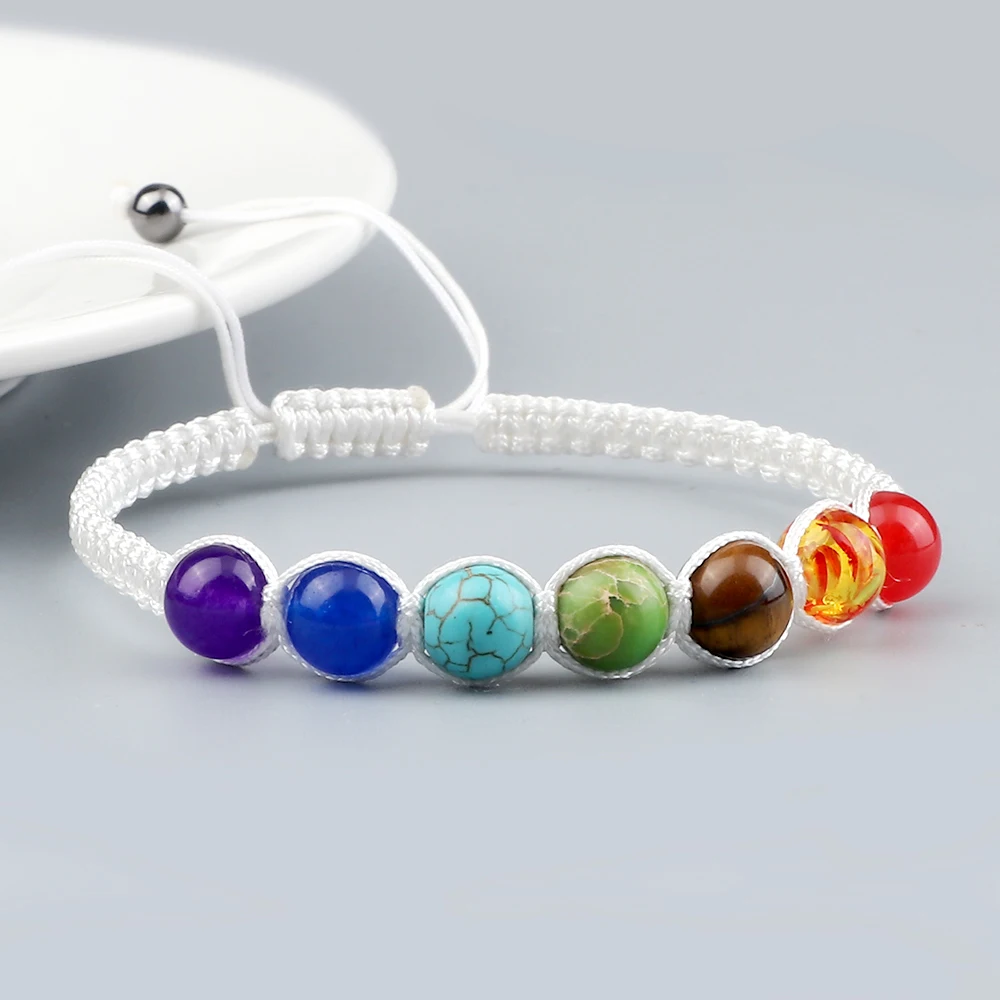 7 Chakra Healing Yoga Reiki Prayer Beaded Bracelet Natural Stones Balance Beads Braided Adjustable Bangle Jewelry Gift For Women