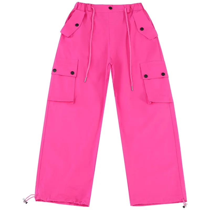 Girls Cargo Pants Kids Candy Color Wide Leg Streetwear Trousers Spring Autumn Cotton Children's Fashion Teenager Clothing
