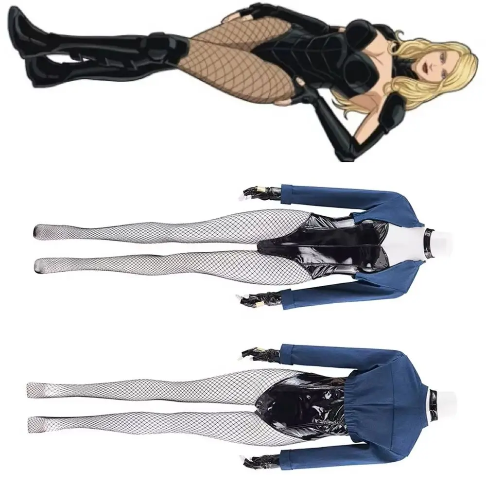 

Black Canary Cosplay Costume Sexy Women Bodysuit with Coat Full Set Halloween Carnival Party Outfit