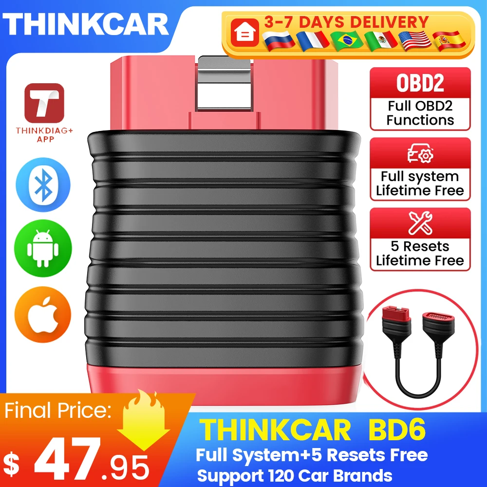 THINKCAR BD6  Bluetooth OBD2 Scanner, All System Diagnostic Tool for iOS & Android 5 Reset Services Lifetime Free for All Cars