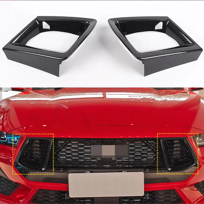 Carbon Fiber ABS Front Grille Air Vent Inlet Outlet Cover Frame Trim Sticker For Ford Mustang 2024-2025 Car Exterior Accessories