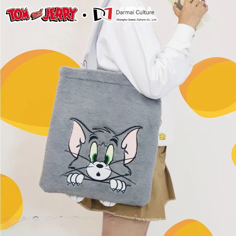 Tom Jerry Shoulder Bags Large Capacity Cute Cartoon Handbag Plush Animal Toy Crossbody Bag Student Tutorial Bags Back To School