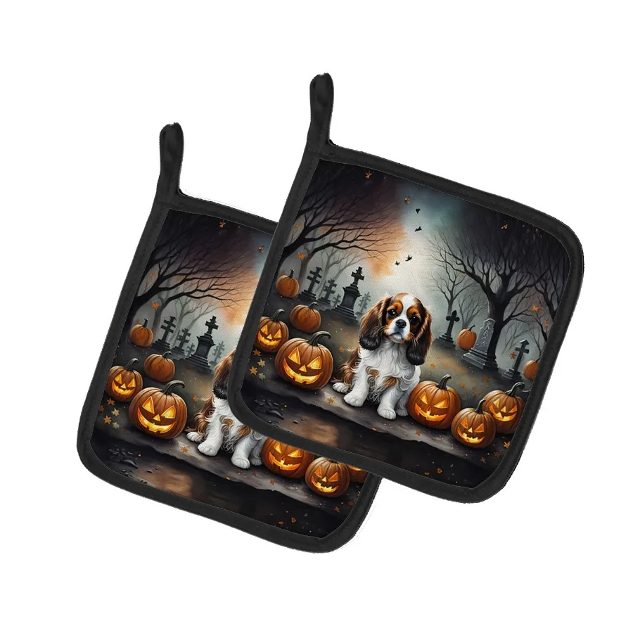 

Cavalier Spaniel Spooky Halloween Pair of Pot Holders Kitchen Heat Resistant Pot Holders Sets Oven Hot Pads for Cooking Baking