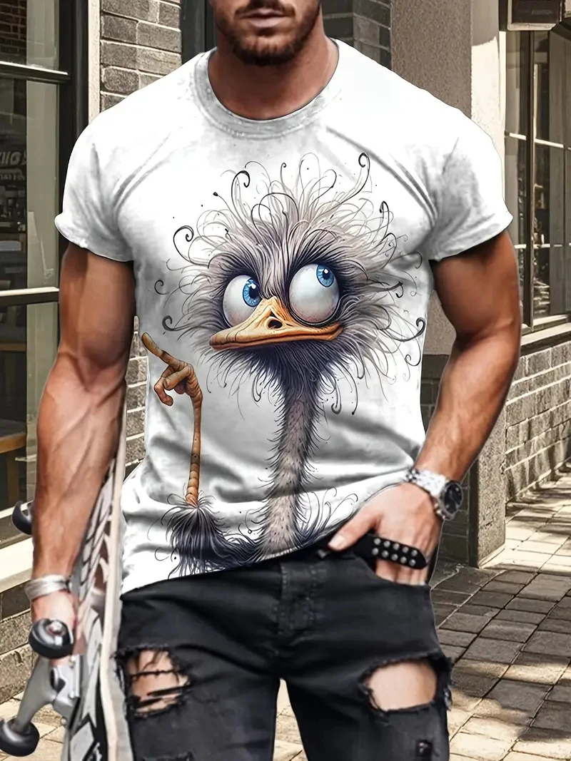 2025 جديد النعامة الجرافيك ثلاثية الأبعاد مطبوعة مضحك الحيوان تي شيرت للرجال النساء موضة الصيف عادية تيز فضفاض المتضخم الاطفال تي شيرت #1