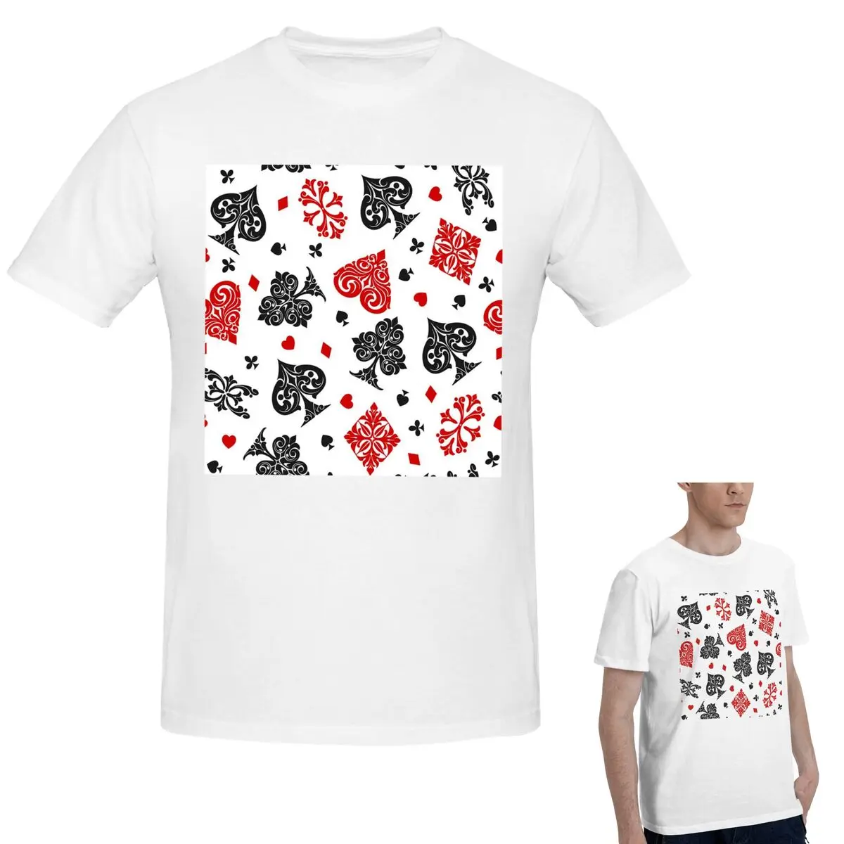 

100% Cotton Playing Card Icons T-Shirt Men's Classic Oversized T Shirt Men O-Neck Summer Shirts Tops S-6XL