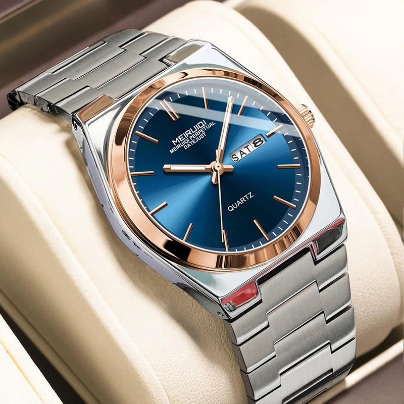 

Мужские часы в стиле кэжуал с кварцевым механизмом и календарем, цвет розовый синий, для отпуска, на неделю